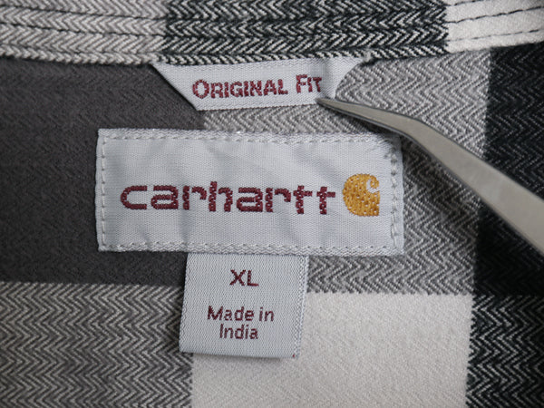 US企画 カーハート 長袖 ヘビー フランネル シャツ メンズ XL チェック ORIGINAL FIT ネルシャツ ワーク コットン 大きいサイズ 黒 白 灰
