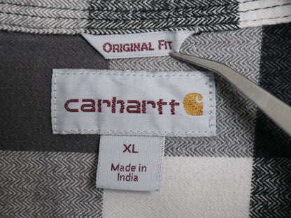 US企画 カーハート 長袖 ヘビー フランネル シャツ メンズ XL チェック ORIGINAL FIT ネルシャツ ワーク コットン 大きいサイズ 黒 白 灰