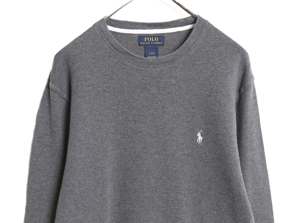 ポロ ラルフローレン 長袖 サーマル Tシャツ メンズ L 古着 ロンT ワッフル カットソー ワンポイント ストレッチ インナー シンプル グレー
