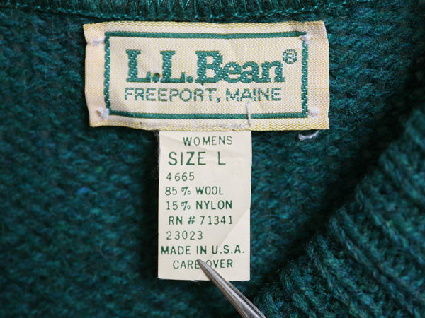 80s USA製 エルエルビーン ニット セーター レディース L 古着 ヴィンテージ ウール 長袖ニット クルーネック 無地 シンプル ミドルゲージ