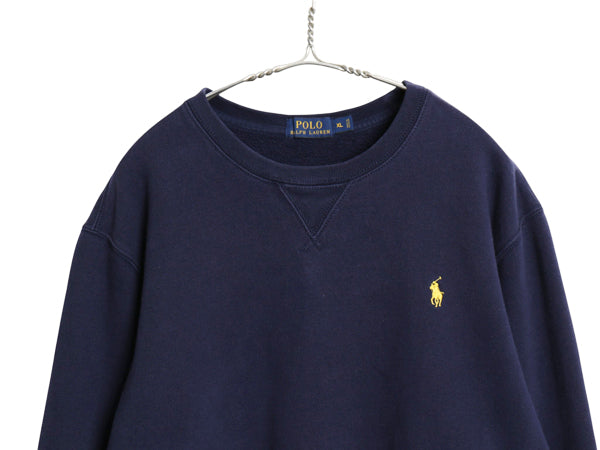 ポロ ラルフローレン クルーネック ワンポイント スウェット メンズ XL 古着 裏起毛 トレーナー ヘビーウェイト 大きいサイズ スエット 紺