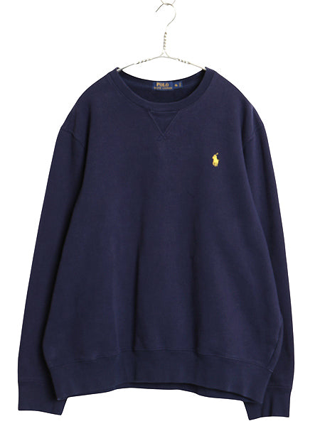 ポロ ラルフローレン クルーネック ワンポイント スウェット メンズ XL 古着 裏起毛 トレーナー ヘビーウェイト 大きいサイズ スエット 紺