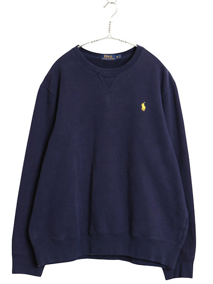 ポロ ラルフローレン クルーネック ワンポイント スウェット メンズ XL 古着 裏起毛 トレーナー ヘビーウェイト 大きいサイズ スエット 紺