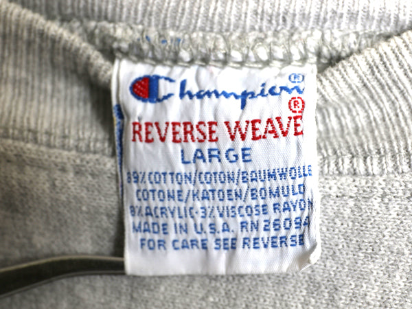 90s USA製 ★ チャンピオン リバースウィーブ 3段 染込み プリント スウェット メンズ L オールド トレーナー スエット 裏起毛 カレッジ 灰