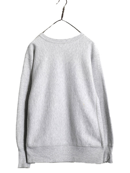 90s USA製 ★ チャンピオン リバースウィーブ 3段 染込み プリント スウェット メンズ L オールド トレーナー スエット 裏起毛 カレッジ 灰