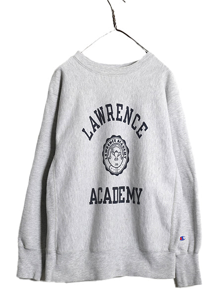 90s USA製 ★ チャンピオン リバースウィーブ 3段 染込み プリント スウェット メンズ L オールド トレーナー スエット 裏起毛 カレッジ 灰