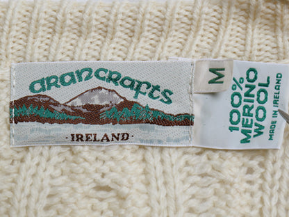 アイルランド製 aran crafts フィッシャーマン ニット カーディガン レディース M / メリノ ウール ケーブル セーター ナチュラル 前開き