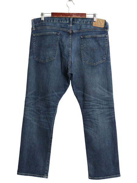 ポロ ラルフローレン デニム パンツ メンズ 36 30 / ヴィンテージ 加工 ジーンズ ジーパン ストレート 革パッチ ボトムス ヒゲ アタリ 濃紺