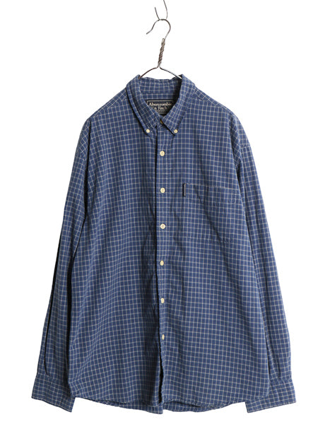 90s Abercrombie&Fitch チェック ボタンダウン シャツ メンズ L / オールド コットン ワンポイント ロゴ ポケット付き トップス ブルー Y2K