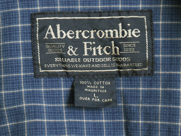 90s Abercrombie&Fitch チェック ボタンダウン シャツ メンズ L / オールド コットン ワンポイント ロゴ ポケット付き トップス ブルー Y2K