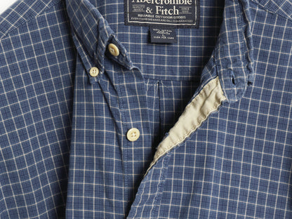 90s Abercrombie&Fitch チェック ボタンダウン シャツ メンズ L / オールド コットン ワンポイント ロゴ ポケット付き トップス ブルー Y2K