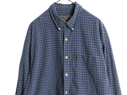 90s Abercrombie&Fitch チェック ボタンダウン シャツ メンズ L / オールド コットン ワンポイント ロゴ ポケット付き トップス ブルー Y2K