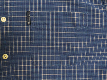 90s Abercrombie&Fitch チェック ボタンダウン シャツ メンズ L / オールド コットン ワンポイント ロゴ ポケット付き トップス ブルー Y2K