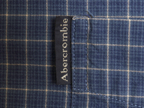 90s Abercrombie&Fitch チェック ボタンダウン シャツ メンズ L / オールド コットン ワンポイント ロゴ ポケット付き トップス ブルー Y2K