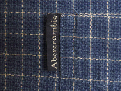 90s Abercrombie&Fitch チェック ボタンダウン シャツ メンズ L / オールド コットン ワンポイント ロゴ ポケット付き トップス ブルー Y2K