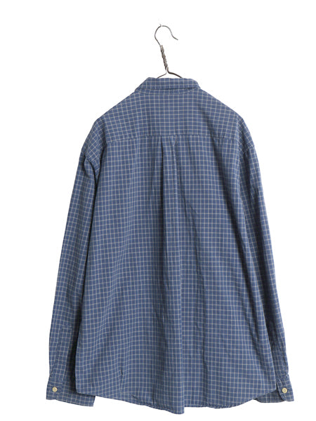 90s Abercrombie&Fitch チェック ボタンダウン シャツ メンズ L / オールド コットン ワンポイント ロゴ ポケット付き トップス ブルー Y2K