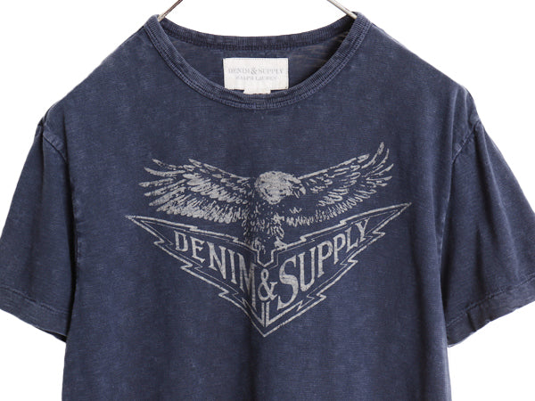 デニム&サプライ ラルフローレン プリント 半袖 Tシャツ メンズ S 古着 ポロ イーグル ミリタリー シングルステッチ カットソー ネイビー