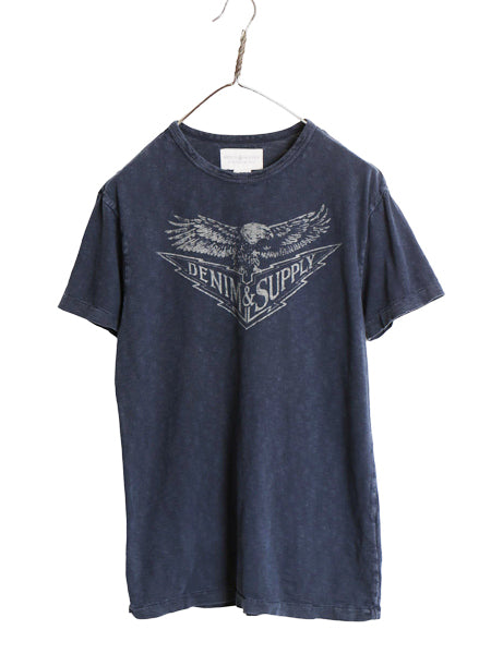 デニム&サプライ ラルフローレン プリント 半袖 Tシャツ メンズ S 古着 ポロ イーグル ミリタリー シングルステッチ カットソー ネイビー