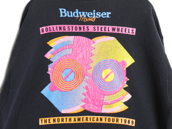 80s USA製 ★ ローリング ストーンズ ツアー イラスト プリント スウェット メンズ XL ヴィンテージ 当時物 バドワイザー バンド ロック 黒