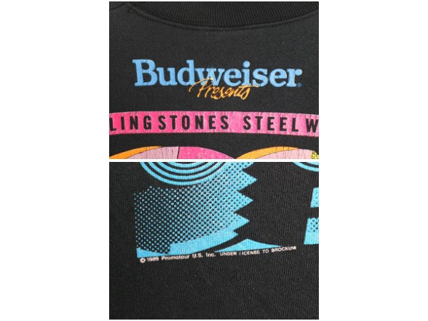 80s USA製 ★ ローリング ストーンズ ツアー イラスト プリント スウェット メンズ XL ヴィンテージ 当時物 バドワイザー バンド ロック 黒