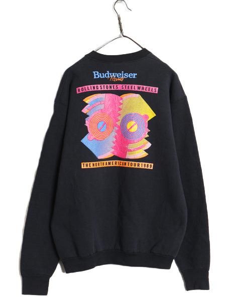 80s USA製 ★ ローリング ストーンズ ツアー イラスト プリント スウェット メンズ XL ヴィンテージ 当時物 バドワイザー バンド ロック 黒