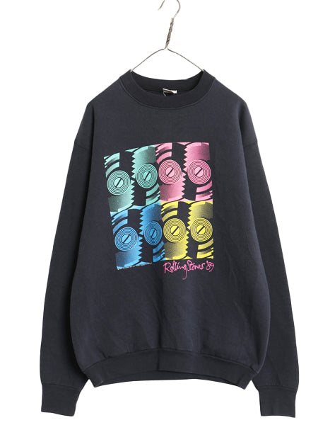 80s USA製 ★ ローリング ストーンズ ツアー イラスト プリント スウェット メンズ XL ヴィンテージ 当時物 バドワイザー バンド ロック 黒