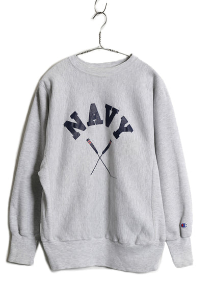 90s USA製 ★ チャンピオン NAVY プリント リバースウィーブ スウェット メンズ M / オールド USN ミリタリー タイプ トレーナー 裏起毛 灰