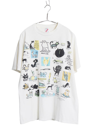 90s USA製 ネコ アート イラスト プリント 半袖 Tシャツ メンズ レディース L / オールド アニマル グラフィック キャラクター ホワイト