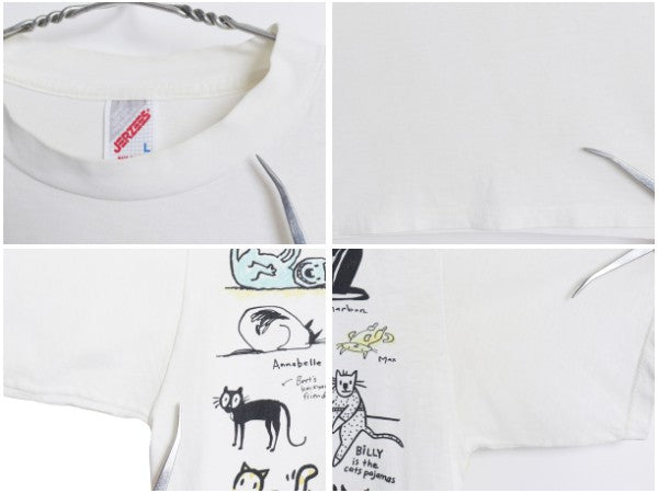 90s USA製 ネコ アート イラスト プリント 半袖 Tシャツ メンズ レディース L / オールド アニマル グラフィック キャラクター ホワイト
