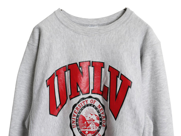 90s USA製 ★ チャンピオン リバースウィーブ 2段 カレッジ プリント スウェット メンズ M 古着 オールド トレーナー 裏起毛 トリコタグ 灰