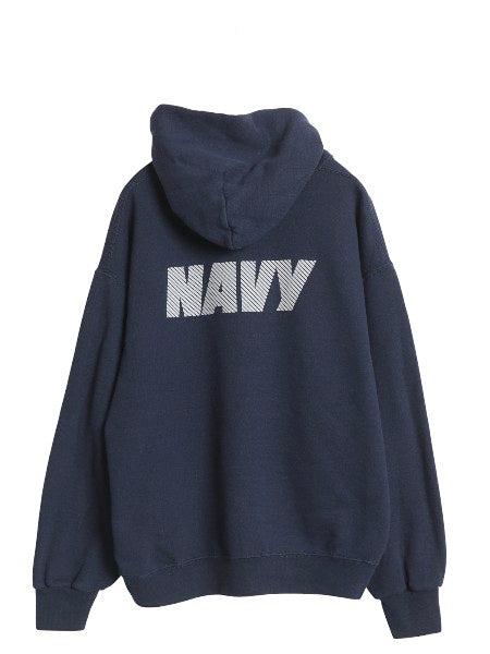 90s USA製 US NAVY 両面 プリント スウェット フード パーカー メンズ L / 古着 オールド ミリタリー トレーナー 裏起毛 軍物 ネイビー USN