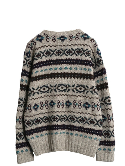 90s ★ ポロ ラルフローレン フェアアイル ハンドニット セーター メンズ M / オールド ウール シルク リネン ノルディック 総柄 立体編み