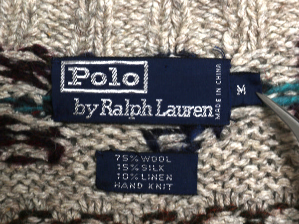 90s ★ ポロ ラルフローレン フェアアイル ハンドニット セーター メンズ M / オールド ウール シルク リネン ノルディック 総柄 立体編み