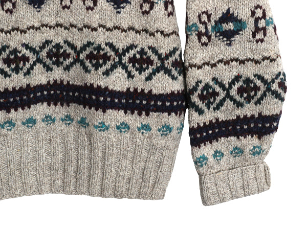 90s ★ ポロ ラルフローレン フェアアイル ハンドニット セーター メンズ M / オールド ウール シルク リネン ノルディック 総柄 立体編み
