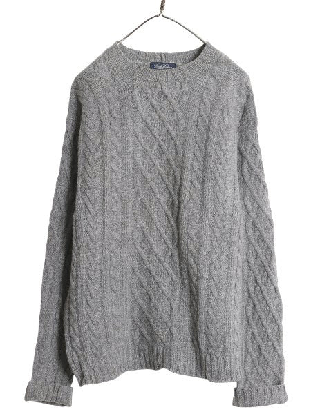 90s USA製 ブルックスブラザーズ ケーブル ニット セーター メンズ M レディース L 程/ オールド ウール 長袖ニット 無地 クルーネック 灰