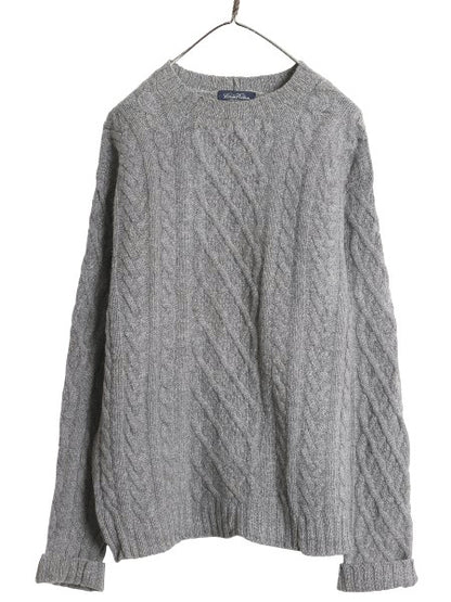 90s USA製 ブルックスブラザーズ ケーブル ニット セーター メンズ M レディース L 程/ オールド ウール 長袖ニット 無地 クルーネック 灰