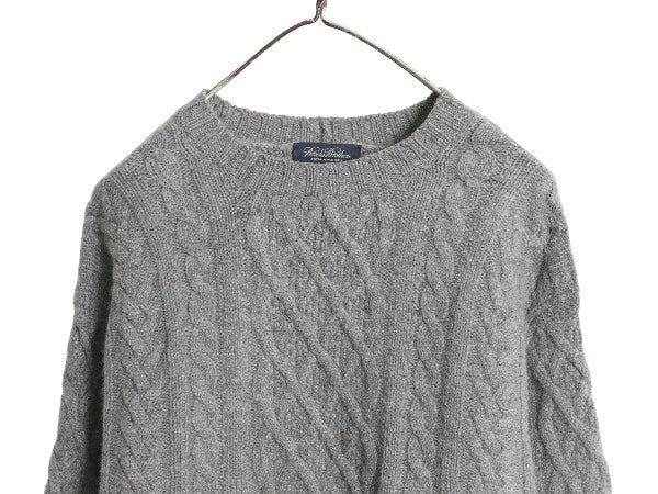 90s USA製 ブルックスブラザーズ ケーブル ニット セーター メンズ M レディース L 程/ オールド ウール 長袖ニット 無地 クルーネック 灰