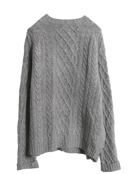 90s USA製 ブルックスブラザーズ ケーブル ニット セーター メンズ M レディース L 程/ オールド ウール 長袖ニット 無地 クルーネック 灰