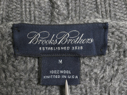 90s USA製 ブルックスブラザーズ ケーブル ニット セーター メンズ M レディース L 程/ オールド ウール 長袖ニット 無地 クルーネック 灰