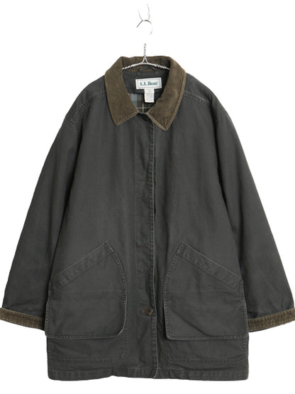90s エルエルビーン ダック ハンティング ジャケット レディース L オールド カバーオール フィールド ハーフコート チェック 中綿ライナー