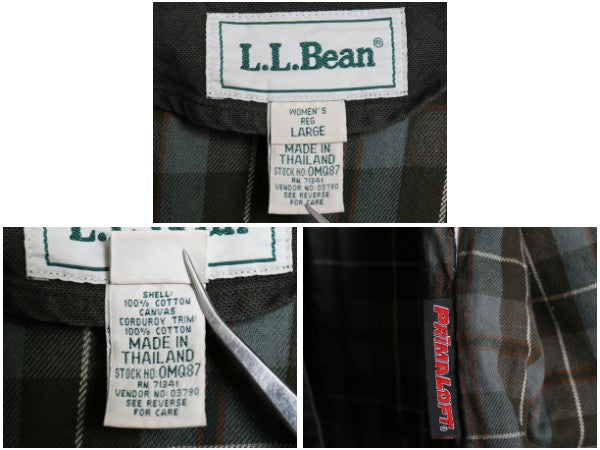 90s エルエルビーン ダック ハンティング ジャケット レディース L オールド カバーオール フィールド ハーフコート チェック 中綿ライナー