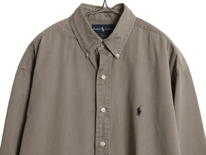 90s ラルフローレン 長袖 ボタンダウン シャツ メンズ L 古着 オールド ポロ 長袖シャツ ワンポイント コットン チノ シンプル ワイシャツ