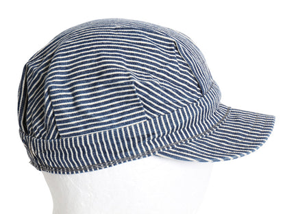 デッドストック ヒッコリー ストライプ レイルロード キャップ キッズ フリーサイズ / 帽子 新品 ワークキャップ ツートン ホワイト ブルー