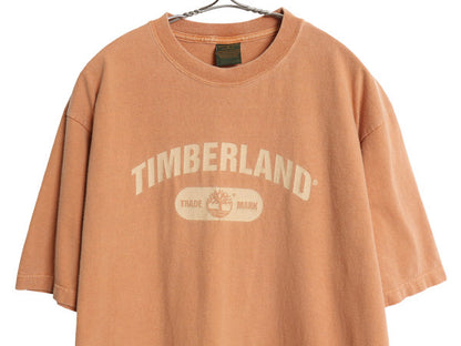 00s USA製 ティンバーランド プリント 半袖 Tシャツ メンズ S 大きめ M 古着 オールド ヘビーウェイト コットン カットソー オレンジ Y2K