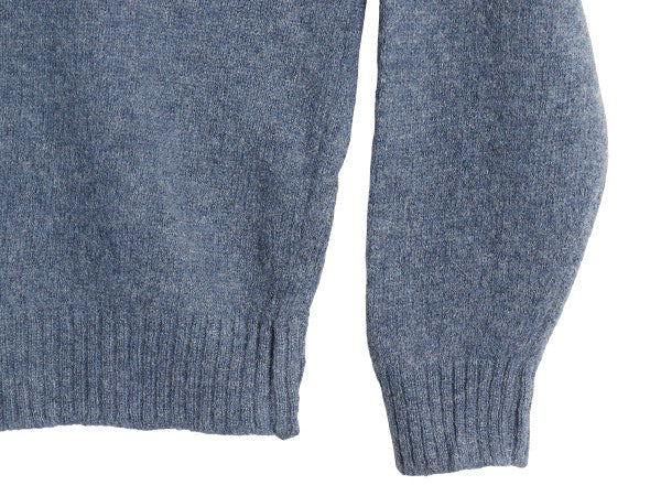 80s イギリス製 ランズエンド ニット セーター メンズ XL 小さめ L 程 ヴィンテージ シェットランド ウール ミドルゲージ 無地 シンプル 青