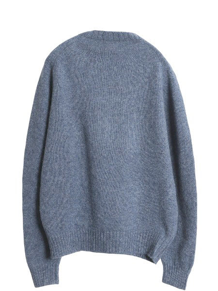 80s イギリス製 ランズエンド ニット セーター メンズ XL 小さめ L 程 ヴィンテージ シェットランド ウール ミドルゲージ 無地 シンプル 青