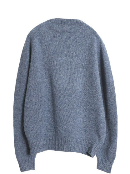 80s イギリス製 ランズエンド ニット セーター メンズ XL 小さめ L 程 ヴィンテージ シェットランド ウール ミドルゲージ 無地 シンプル 青