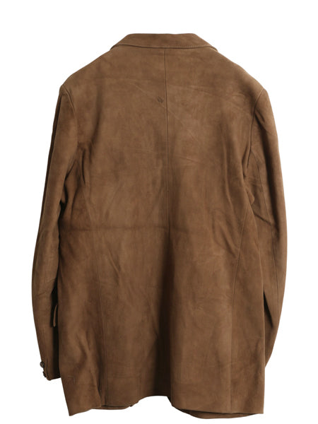 本革 ヌバック レザー テーラード ジャケット メンズ L 程/ 古着 ユーロ ヴィンテージ 革ジャン ブレザー スウェード きれいめ シンプル 茶