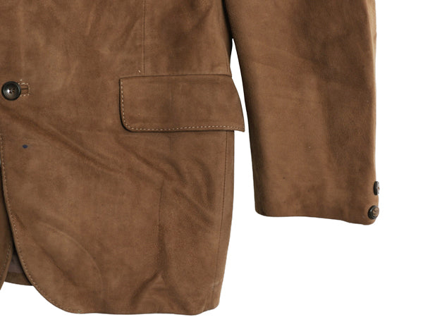 本革 ヌバック レザー テーラード ジャケット メンズ L 程/ 古着 ユーロ ヴィンテージ 革ジャン ブレザー スウェード きれいめ シンプル 茶