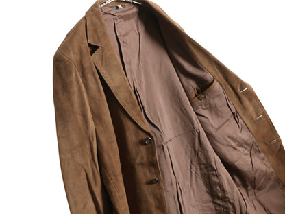 本革 ヌバック レザー テーラード ジャケット メンズ L 程/ 古着 ユーロ ヴィンテージ 革ジャン ブレザー スウェード きれいめ シンプル 茶